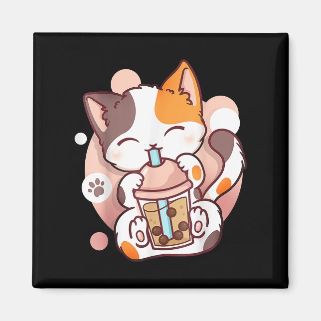 Imã Cat Boba Tea Bubble Tea Anime Kawaii Neko (Frente)