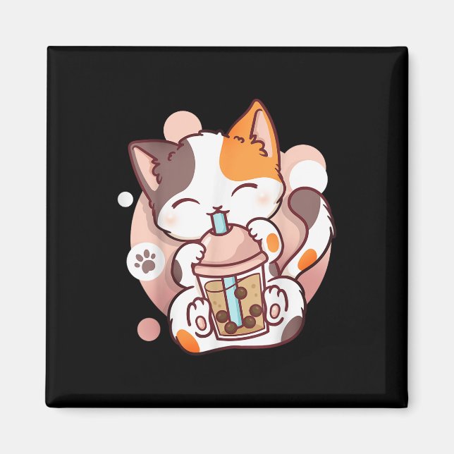 Imã Cat Boba Tea Bubble Tea Anime Kawaii Neko (Frente)