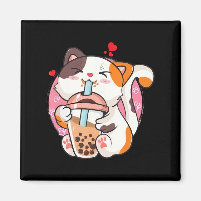 Imã Cat Boba Tea Bubble Tea Anime Kawaii Neko Kids Tea (Frente)