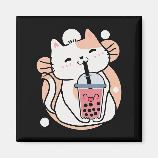Imã Cat Boba Tea Bubble Tea Anime Kawaii Neko Milktea (Frente)