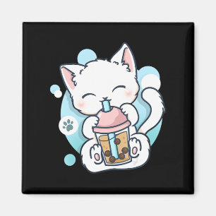 Imã Cat Boba Tea Bubble Tea Kawaii Anime Japonês Neko