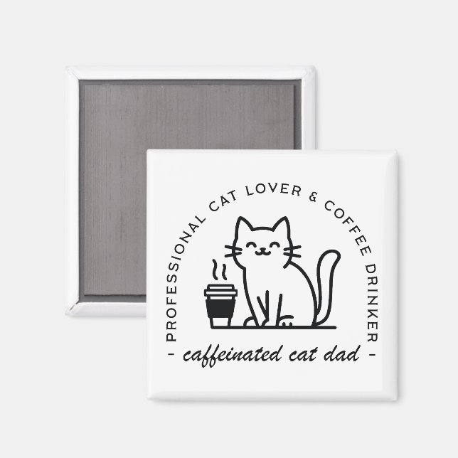 Imã Cat dad and coffee lovers hipster (Front/Back)