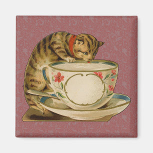 Imã Cat e Teacup Vintage Victorian