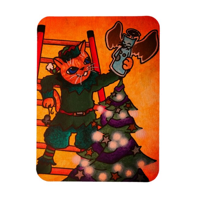 Ímã Cat. Elf de Natal (Vertical)