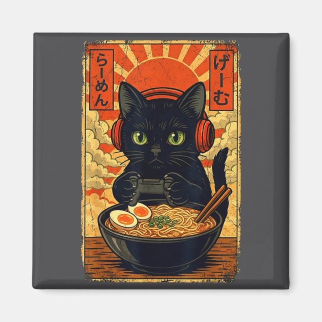 Imã Cat Gamer Men Anime Kawaii Funny Gaming Headset Ca (Frente)