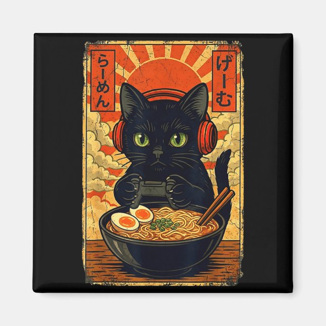 Imã Cat Gamer Men Anime Kawaii Funny Gaming Headset Ca (Frente)