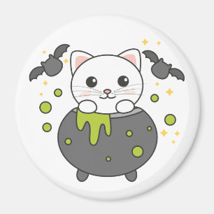Imã Cat Happy Halloween Cauldron Bat
