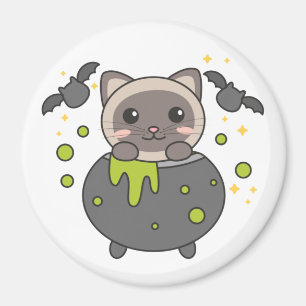 Imã Cat Happy Halloween Cauldron Bat