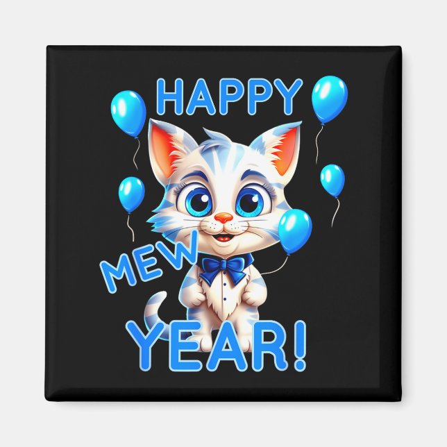 Imã Cat Happy New Year Mew Year Funny New Years Party  (Frente)