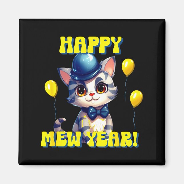 Imã Cat Happy New Year Mew Year Funny New Years Party  (Frente)