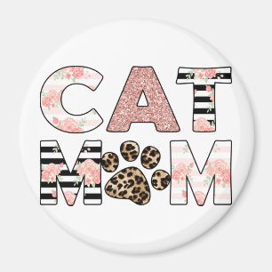 Imã Cat Mãe Rosa Floral e Leopardo