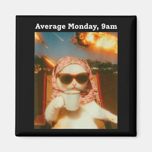 Imã Cat Meme Average Monday 9am Funny Sarcastic Back T (Frente)