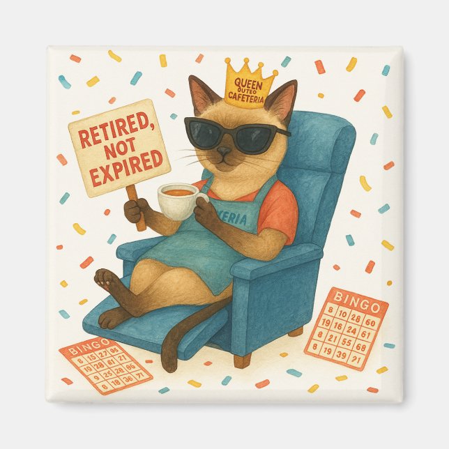 Imã Cat Mom Retirement is drinking coffee  (Frente)