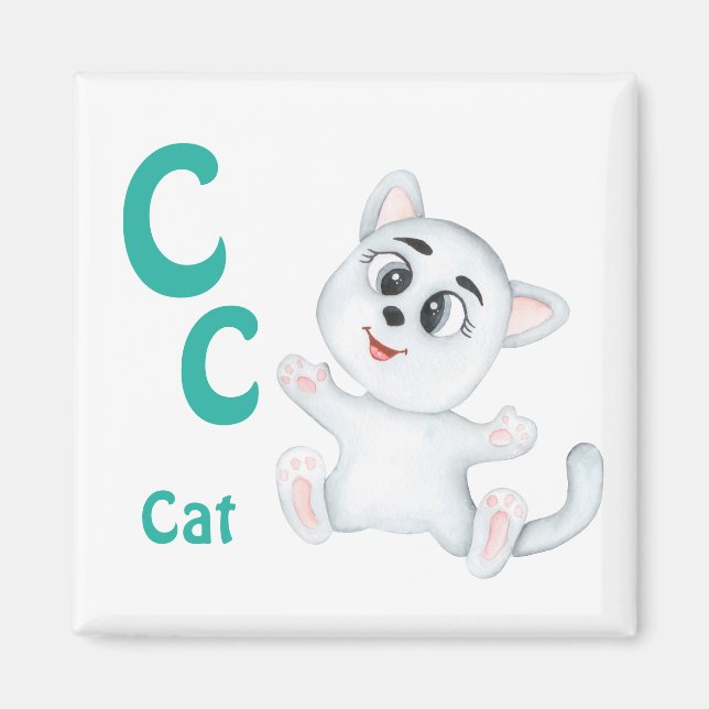 Imã Cat personalize ABC: Carta C - Adicione seu nome (Frente)