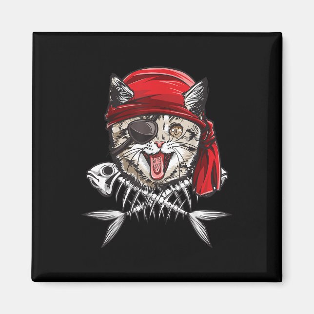 Imã Cat Pirate Boys Men Jolly Roger Flag Skull E Cro (Frente)