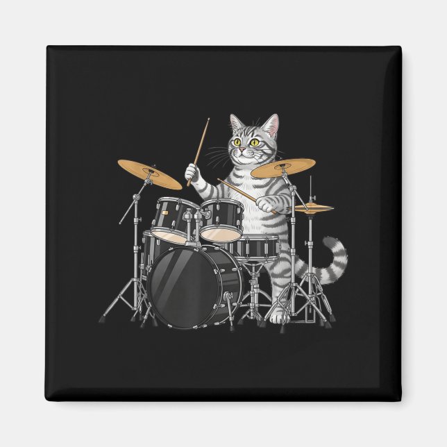 Imã Cat Playing Drums Drumset Drumkit Drumming Drum Dr (Frente)