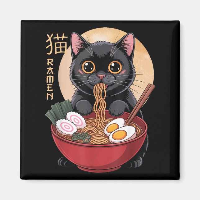 Imã Cat Ramen Funny Graphic Tees Japanese Kawaii Cat A (Frente)