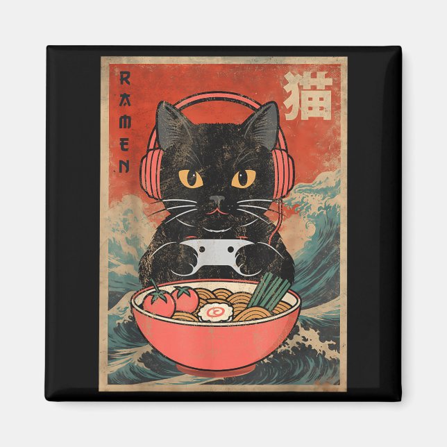 Imã Cat Ramen Japanese Funny Graphic Kawaii Anime  (Frente)