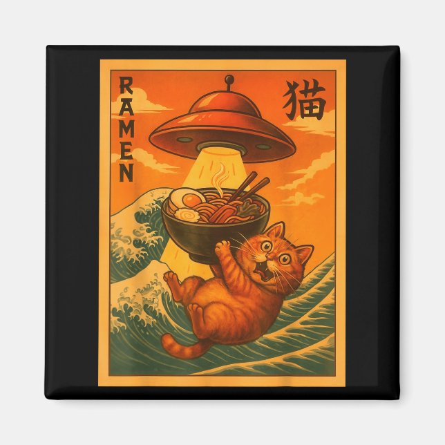 Imã Cat Ramen Ufo Funny Japanese Anime Men Women Teens (Frente)