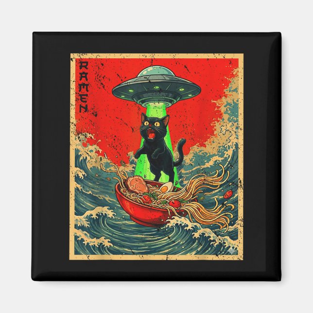 Imã Cat Ramen Ufo Japanese Anime Graphic Tees Men Wome (Frente)