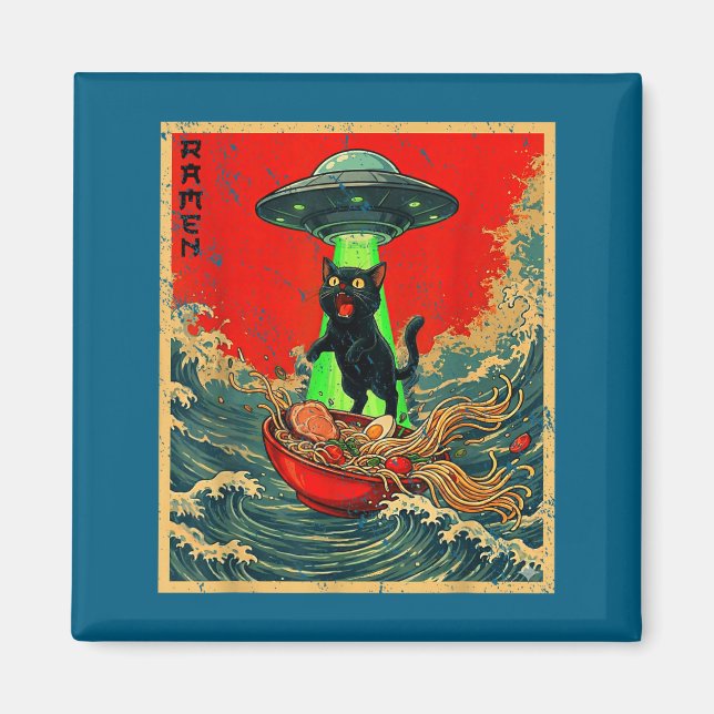 Imã Cat Ramen Ufo Japanese Anime Graphic Tees Men Wome (Frente)