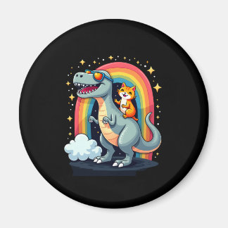Imã Cat Riding Dinosaur T-Rex Kitten Rainbow Dino Funn