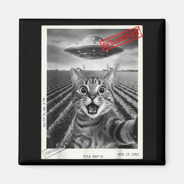 Imã Cat Selfie Ufo Alien Funny Surprised Cat Meme Men  (Frente)