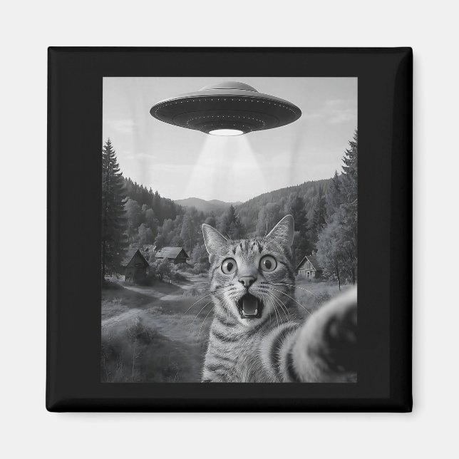 Imã Cat Selfie With Alien Ufo Funny Cat Funny Ed Cat  (Frente)