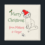 Imã Cat Sketch Christmas keepsake: Kitty in Santa hat<br><div class="desc">A cute Xmas cat themed stocking stuffer for the pet lover in your life. This festive feline is wearing a red Santa-style hat for the holiday season. You can customize with your own kitty family's names.</div>