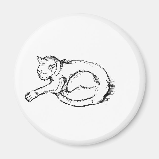 Imã Cat Sleeping Illustration Pen Drawing Art (Frente)