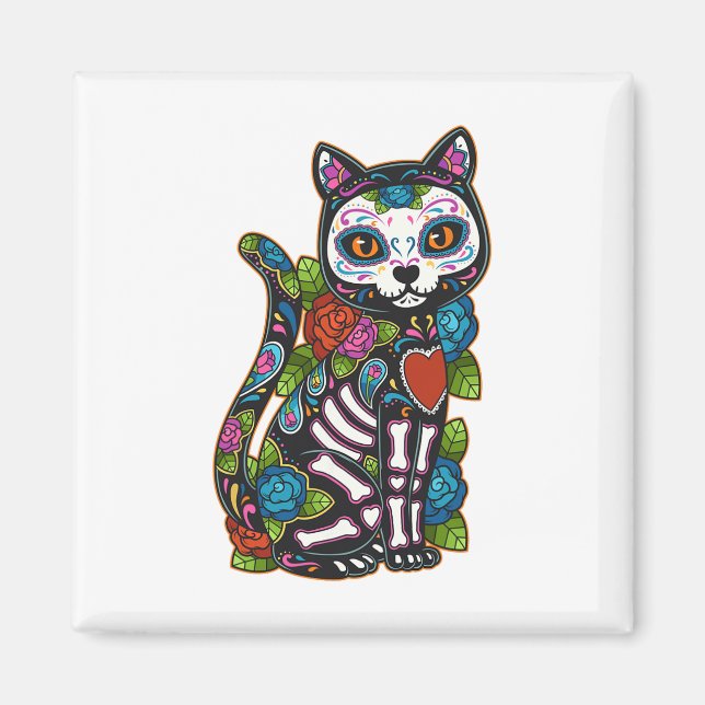 Imã Cat Sugar Skull México Calavera Dia De Los Muertos (Frente)