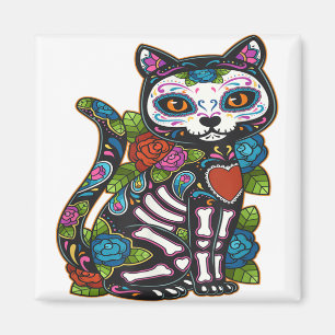 Imã Cat Sugar Skull México Calavera Dia De Los Muertos