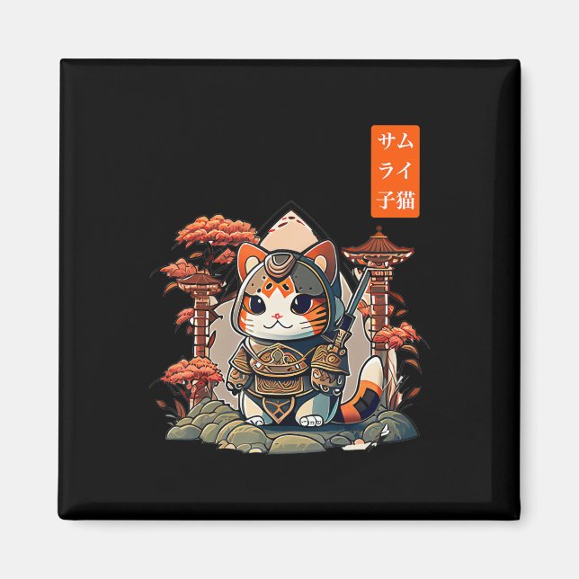 Imã Cat Warrior Japonês Escrevendo Anime Art para kawa (Frente)
