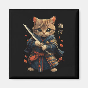 Imã Cat Warrior Japonês Samurai Cat Tattoo Kawaii Nin
