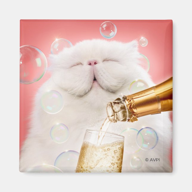 Imã Cat With Champagne (Frente)