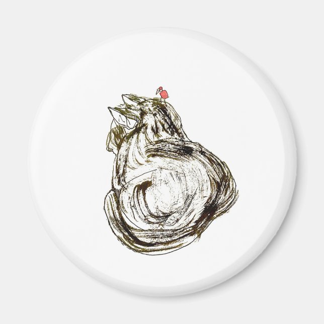 Imã Cat with Red Bird Dry Brush Drawing Art (Frente)