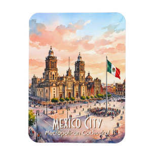 Ímã Catedral Católica da Cidade do México Aquarela Via