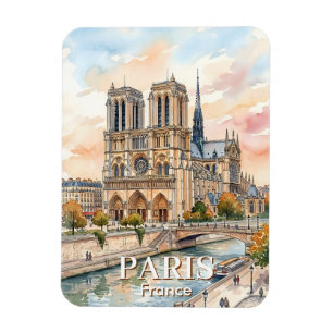 Ímã Catedral de Notre Dame de Paris Aquarela Viagem