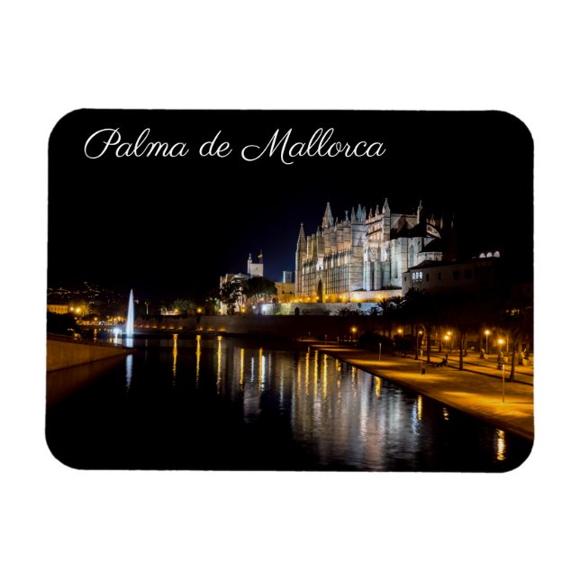 Ímã Catedral de Palma de Mallorca à noite - Espanha (Horizontal)