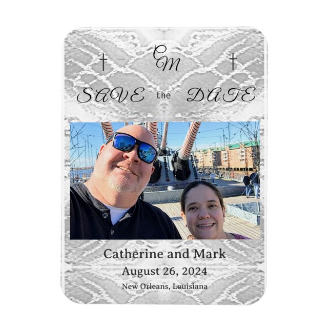 Ímã Católico Faux-Satin Monogrammed Salvar a Data (Vertical)