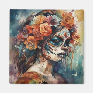Imã Catrina Aquarela Dia de los Muertos Crânio de Açúc