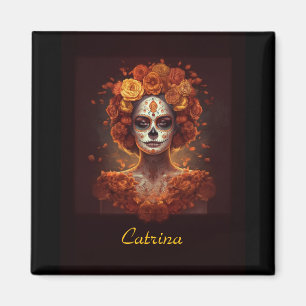 Imã Catrina Marigold Personalizada Día de los Muertos