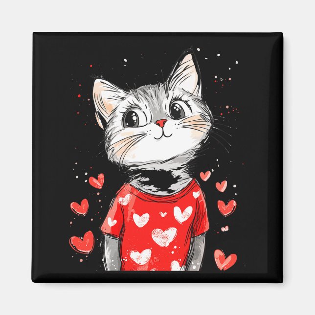 Imã Cats Lover Heart Girls Kitten Valentine’s Day Wome (Frente)
