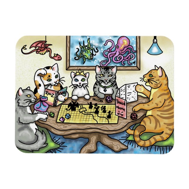 Ímã Cats Playing Pathfinder por Carrie Michael (Horizontal)