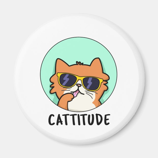Imã Cattitude Engraçada Cat Pun (Frente)