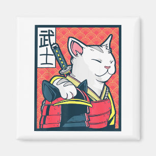 Imã Catzilla Arte de Gato Japonês Antigo Camiseta Ninj