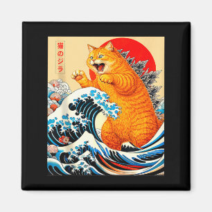 Imã Catzilla gato laranja arte japonesa para homens mu