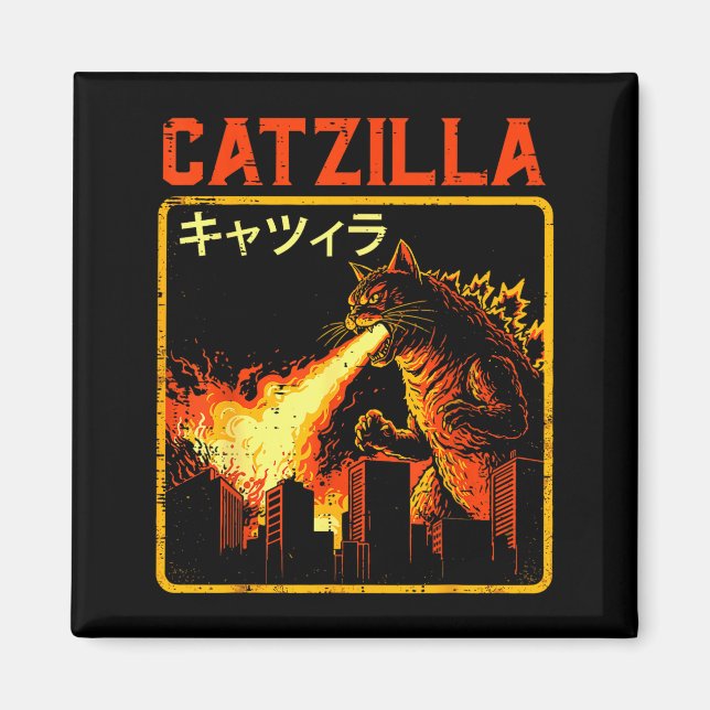 Imã Catzilla Gato Monstro Divertido Paródia Japonesa M (Frente)