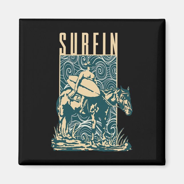 Imã Caubói Surfista Caubói Com Prancha De Surfe Surfe  (Frente)