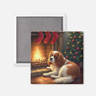 Imã Cavalier King Charles junto à Lareira Natal